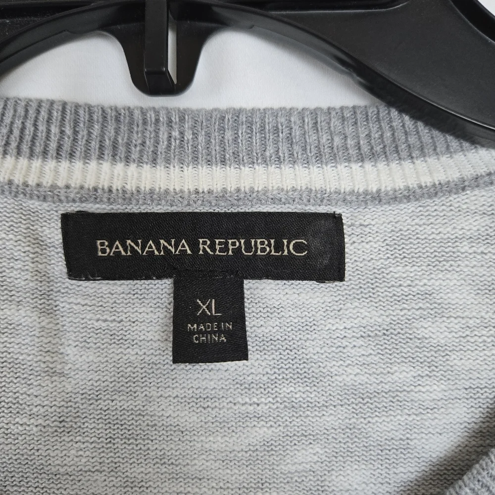 Banana Republic Men's Heather Gray Slub Long‎ Sleeve Knit Henley Cotton Shirt XL
